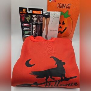HALLOWEEN NWT LOT Shein Sweatshirt Sz L Face Makeup Stockings Pumpkin Foam Kit